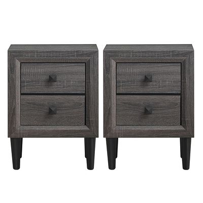 Nachtkastje Hout Kleine Bijzettafel met 2 Laden Modern Nachtkastje voor Slaapkamer Woonkamer 39,5 x 39,5 x 55 cm (Set van 2 Grijs/Wit/Zwart)