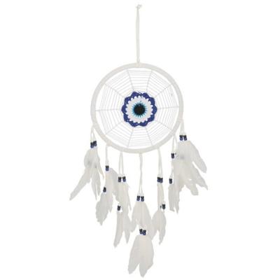 Dromenvanger/dreamcatcher - mobiel - wit - veertjes/kraaltjes - 22 cm
