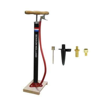 Klassieke fietspomp met houten plank inclusief 4-delige nippelset