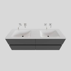 Badkamermeubel Solid Surface BWS Oslo 200x46 cm Mat Antraciet Wasbak Dubbel (0 kraangaten, 4 lades)