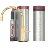 Quooker Fusion Round Keukenkraan Set - Kokend Warm- en Koud Water - Goud - Inclusief PRO3 Reservoir & CUBE - Direct Gekoeld Bruisend Water