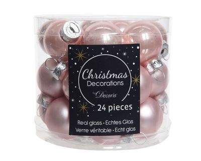 24 Glazen balletjes 25 mm poeder roze - Decoris