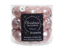 24 Glazen balletjes 25 mm poeder roze - Decoris