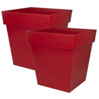 EDA Bloempot Toscane vierkant - 2x stuks - kunststof - rood - L32 x B32 x H32 cm - 22L - plantenpot