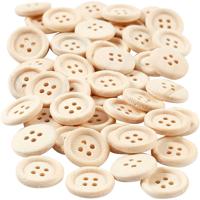 Creativ Company Houten knopen, d 15 mm, 4 gaten, 50 stuk/ 1 doos
