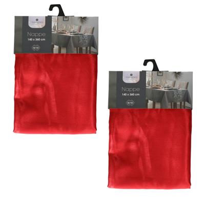 Tafelkleed/tafellaken - 2x - rood - sprakling - 140 x 360 cm - katoen - rechthoekig