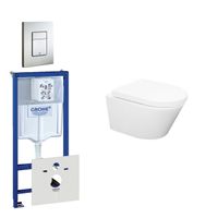 Wiesbaden Vesta Spoelrandloos toiletset bestaande uit inbouwreservoir, toiletpot met softclose toiletzitting en bedieningsplaat RVS 0729205/0720026/sw65812/