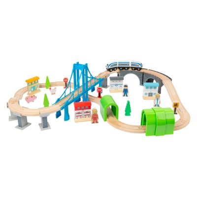 Small Foot houten treinset met brug, 60dlg.