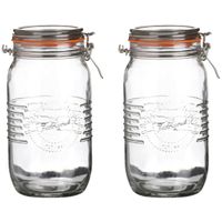 Voorraadpot/bewaarpot - 2x - 1.5L - glas - met beugelsluiting - D14 x H22 cm