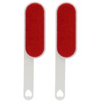 Gerimport Kledingborstel - 2x - L25 cm - wit/rood - pluizenborstel - inklapbaar