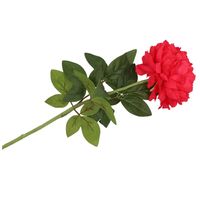 DK Design Kunstbloem pioenroos - rood - zijde - 71 cm - kunststof steel - decoratie bloemen   -