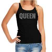 Glitter Queen tanktop zwart rhinestones steentjes voor dames - Glitter top/ outfit XL  -