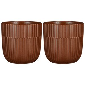 2x Stuks Plantenpot/bloempot keramiek mat bruin stripes patroon - D19/H18 cm