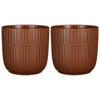 2x Stuks Plantenpot/bloempot keramiek mat bruin stripes patroon - D19/H18 cm - thumbnail