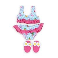 Heless Poppen Bikini met Slippers Flamingo, 28-35 cm - thumbnail