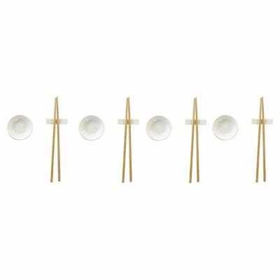 Sushi set DKD Home Decor Bamboe Keramiek Wit Natuurlijk Orientaals 27,3 x 20,3 x 2,5 cm (12 Stuks)