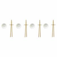 Sushi set DKD Home Decor Bamboe Keramiek Wit Natuurlijk Orientaals 27,3 x 20,3 x 2,5 cm (12 Stuks)
