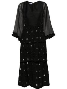 Baruni robe portefeuille à pois en jacquard - Noir