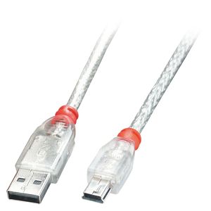 Lindy 41782 USB A/Mini-USB B 1m 1m USB A Mini-USB B Oranje, Transparant USB-kabel