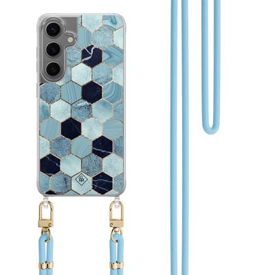 Samsung Galaxy S24 Plus hoesje met blauw koord - Blue cubes