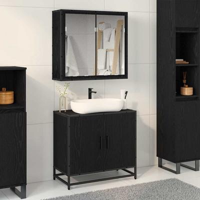 Badkamermeubelset met opslag 2 pcs Zwart eiken 65 x 33 x 60 cm