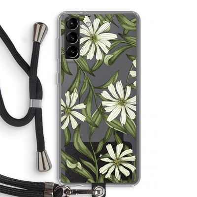 Wit bloemenpatroon: Samsung Galaxy S21 Plus Transparant Hoesje met koord