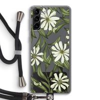 Wit bloemenpatroon: Samsung Galaxy S21 Plus Transparant Hoesje met koord