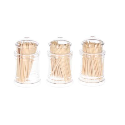 Cocktailprikkers met dispenser - 3x stuks - bamboe hout - 7 cm
