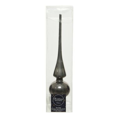 Glazen kerstboom piek antraciet (warm grey) glans 26 cm