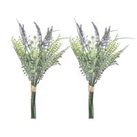 Items Lavendel kunstbloemen - 2x - bosje met stelen van paarse bloemetjes - 14 x 42 cm - Kunstplanten - thumbnail