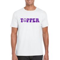 Wit Flower Power t-shirt Topper met paarse letters heren - thumbnail