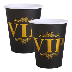 VIP thema feest wegwerp bekertjes - 20x stuks - 270 ml - karton - goud/zwart themafeest