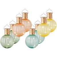 Set van 8x stuks buiten led lichtgroene, turquoise, oranje en gele lampion solar verlichting 11 cm