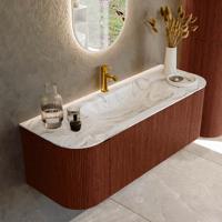 Badmeubel Mondiaz Kurve-Dlux | 130 cm cm | Meubelkleur Ruby | Wastafelkleur Glace | Solid surface | Wasbak midden spoelbak | 1 kraangat