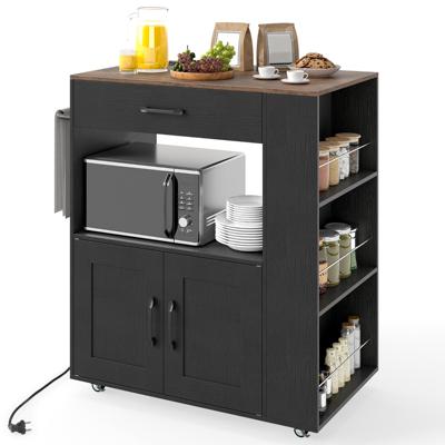 Rolbaar Keukeneiland Mobiele Keukenwagen met Vergrendelbare Wielen Geïntegreerd Oplaadstation aan Beide Zijden Open Vak