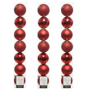 28x stuks kunststof kerstballen rode 8 cm glans/mat/glitter