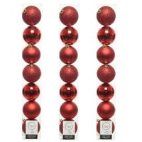 28x stuks kunststof kerstballen rode 8 cm glans/mat/glitter - thumbnail