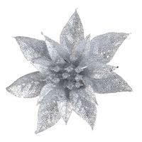1x Kerstversieringen glitter kerstster zilver op clip 15 cm - Kersthangers