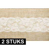 2x Antiek thema versiering jute/kanten tafelloper 28 x 275 cm   - - thumbnail