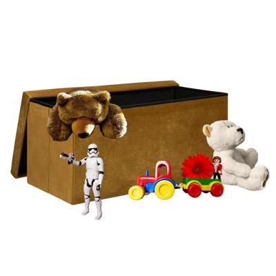 Speelgoed en spullen opbergkist - opvouwbaar - okergeel - MDF/polyester - 76 x 38 x 38 cm - en zitje