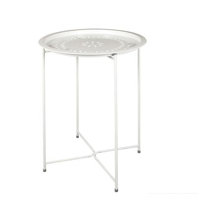 Home Deco Factory Bijzettafel - wit - metaal - D46 cm - plantenpot verhoger - binnen/buiten