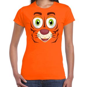 Dieren verkleed t-shirt dames - tijger gezicht - carnavalskleding - oranje