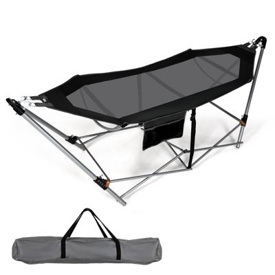 Inklapbare Hangmat met Frame en Zijzak Hangmatstandaard tot 150 kg Belastbaar Draagbaar Inclusief Draagtas voor Binnen Buiten (Zwart)
