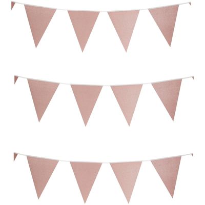 Party Vlaggenlijn - 3x - binnen - papier - rose goud - 6 m - 25 vlaggetjes