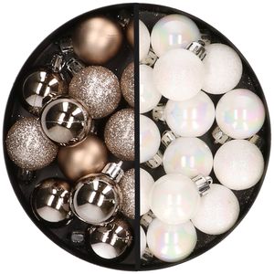 34x stuks kunststof kerstballen champagne en parelmoer wit 3 cm