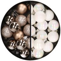 34x stuks kunststof kerstballen champagne en parelmoer wit 3 cm