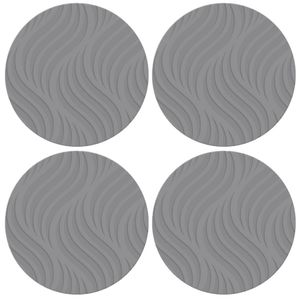 4x stuks ronde placemats grijs met wave patroon 37 cm