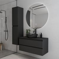 Fontana Proma badkamermeubel 100cm met zwarte waskom en LED spiegel zwart mat - thumbnail