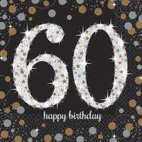 16x stuks 60 jaar verjaardag feest servetten zwart met confetti print 33 x 33 cm   -