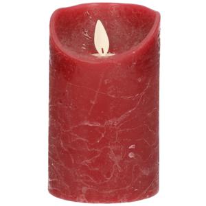 Led kaars/stompkaars - bordeaux rood - H12,5 x D7,5 cm - wax - warm wit licht - bewegende vlam